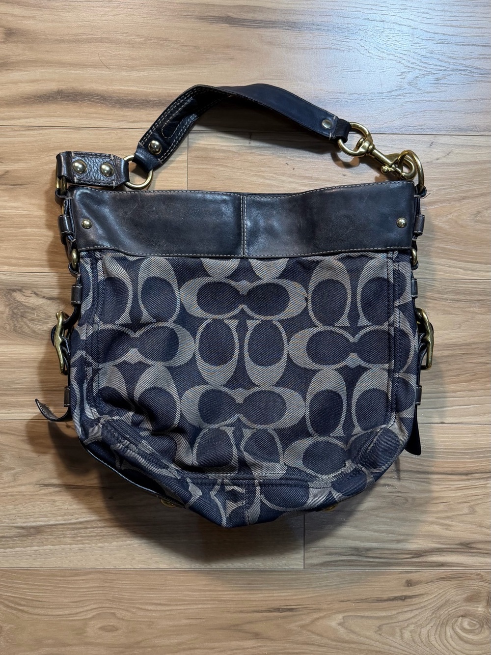 Coach Signature Canvas Shoulder Bag in Brown and Black